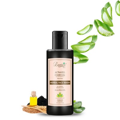 ACTIVATED CHARCOAL Face Wash, Luster (АКТИВИРОВАННЫЙ УГОЛЬ травяной гель для умывания без сульфатов и парабенов С ЭКСТРАКТОМ АЛОЭ ВЕРА, Ластер), 110 мл.