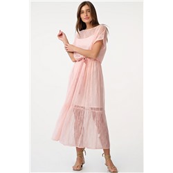 Платье кружевное миди свободное пудровое