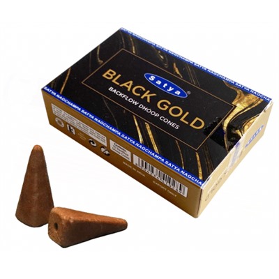BLACK GOLD Backflow Dhoop Cones, Satya (ЧЕРНОЕ ЗОЛОТО благовония конусы стелющийся дым, Сатья), уп. 10 конусов.