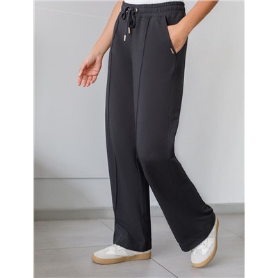 Прямые трикотажные брюки на резинке из футера двухнитки эластичные