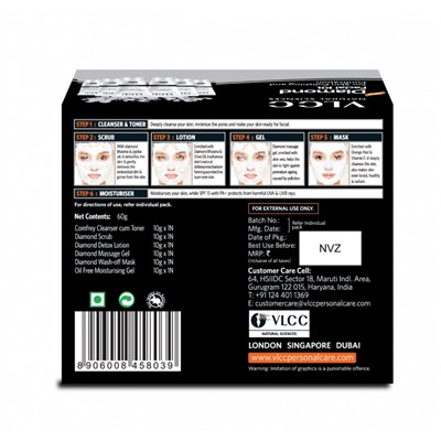 DIAMOND FACIAL KIT, Brighter & Younger Skin, VLCC (БРИЛЛИАНТ набор - Светлая и молодая кожа), 60 г. (6x10 г.)