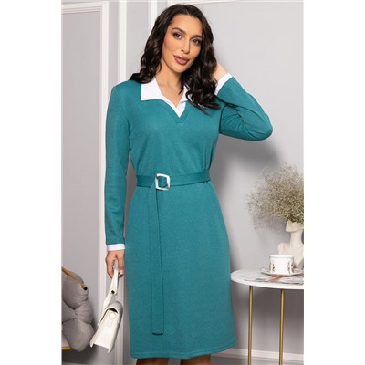 Платье с воротничком Деловой стиль (бирюзовое) П14558-12М