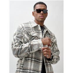 Куртка рубашка шерстяная в клетку мужская демисезонная светло-серого цвета 58596SS