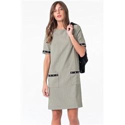 Платье повседневное прямое в полоску на хаки