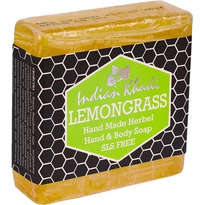 LEMONGRASS Hand Made Herbal Hand & Body Soap, Indian Khadi (ЛЕМОНГРАСС травяное мыло ручной работы, Индиан Кхади), 100 г.