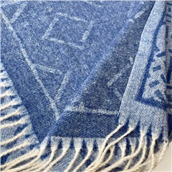 Тёплый индийский палантин С БАХРОМОЙ, цвет СИНИЙ (размер 196 см. х 68 см.), 1 шт.