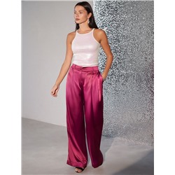 Топ с закрытым декольте из хлопка с эластаном в рубчик с матовым покрытием металлик