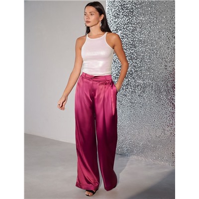 Топ с закрытым декольте из хлопка с эластаном в рубчик с матовым покрытием металлик