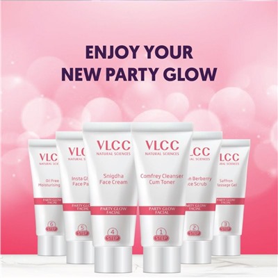 PARTY GLOW FACIAL KIT For Instant Glow & Even Skin Tone, VLCC (СИЯНИЕ ДЛЯ ВЕЧЕРИНКИ набор - Мгновенное сияние и Ровный тон кожи), 60 г. (6x10 г.)