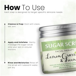 LEMON GRASS & GREEN TEA Sugar Scrub, Luster (ЛЕМОНГРАСС И ЗЕЛЁНЫЙ ЧАЙ сахарный скраб для лица, Ластер), 200 г.