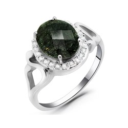 Кольцо из серебра рутиловый кварц черный, Вираж