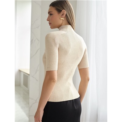 Водолазка тонкой вязки в рубчик из хлопка с нейлоном