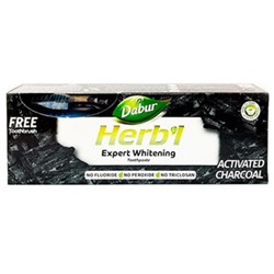 Herb'l ACTIVATED CHARCOAL Expert Whitening, Dabur (Хербл АКТИВИРОВАННЫЙ УГОЛЬ экспертное отбеливание, (зубная щетка в подарок), Дабур), 150 г.