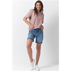 Футболка базовая трикотажная оверсайз из хлопка пыльно-бежевая