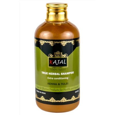True Herbal Shampoo HENNA & TULSI, Kajal (ХНА И ТУЛАСИ натуральный разглаживающий шампунь, Каджал), 200 мл. - СРОК ГОДНОСТИ ДО 31 ДЕКАБРЯ 2024 ГОДА