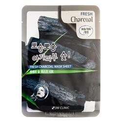 3W CLINIC Маска тканевая д/лица  с древ.углем  Fresh Charcoal Sheet mask 23мл