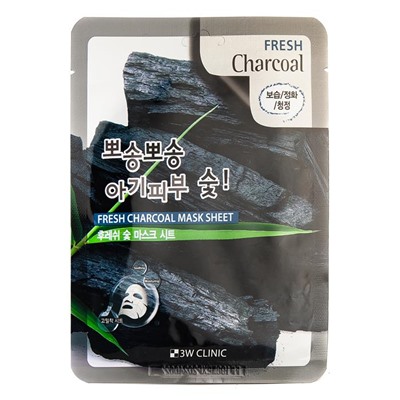 3W CLINIC Маска тканевая д/лица  с древ.углем  Fresh Charcoal Sheet mask 23мл