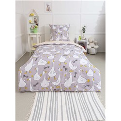 КПБ Поплин 1,5 сп с 1 нав. 70*70 с детским рисунком - Гусь-обнимусь (серый)