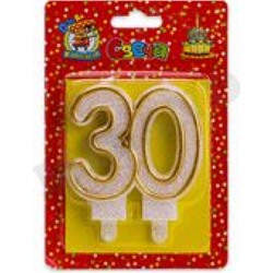 Свеча в торт (значимые даты, золотая) цифра "30" С2492, (МИЛЕНД)