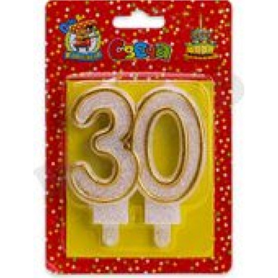 Свеча в торт (значимые даты, золотая) цифра "30" С2492, (МИЛЕНД)
