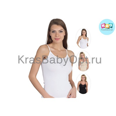 Майка женская узкая бретелька стразы / беж