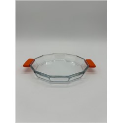 Блюдо 15*15см из жаропрочного стекла со съемными силиконовыми ручками