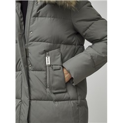 Куртка женская зимняя с мехом енот премиум класса серого цвета 386Sr