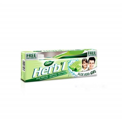 Herb'l ALOE VERA, Natural Fresh Gel toothpaste, Dabur (Хербл АЛОЭ (Алое) ВЕРА, Натуральный освежающий гель (зубная щетка в подарок), Дабур), 150 г.