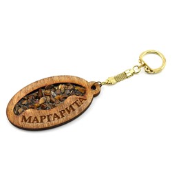 Брелок именной из дерева с тигровым глазом "Маргарита", 78*44мм.
