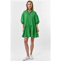 Платье летнее кружевное свободное из хлопка зеленое