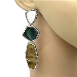 Серьги с агатом и фианитами, 25*90мм