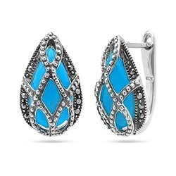 Серьги из серебра бирюза пресс., марказит, SL-AGA21