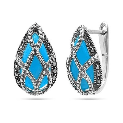 Серьги из серебра бирюза пресс., марказит, SL-AGA21