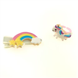 Набор: зажим и колечко «Радужный единорог»