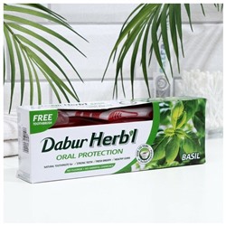 Herb'l Oral Protection BASIL Toothpaste Dabur (Зубная паста Хербал с БАЗИЛИКОМ, защита полости рта (зубная щетка в подарок), Дабур), 150 г.