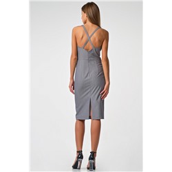 Платье приталенное на бретелях в полоску на сером