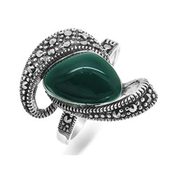 Кольцо, зеленый агат , марказит, SL-AGA82