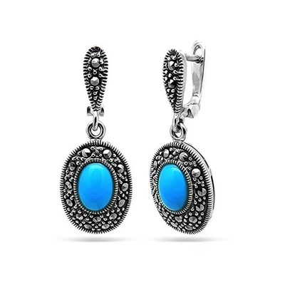 Серьги из серебра бирюза пресс., марказит, SL-AGA60