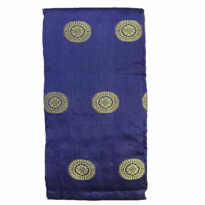 BANARASI BUTTA Сари однотонное СИНЕЕ, с каймой РОЗОВОГО цвета и Золотистой вышивкой (Size: Onesize, с отрезом для блузы), 1 шт.