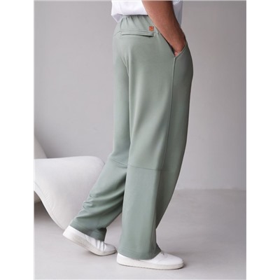 Брюки прямые на резинке из футера двухнитки с эластаном с затяжкой по низу