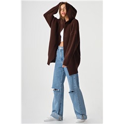 Кардиган вязаный с капюшоном шоколадный