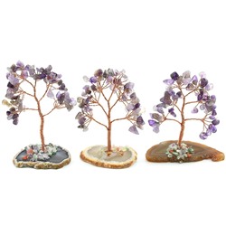 Дерево счастья на срезе агата с аметистом 60*35*90мм