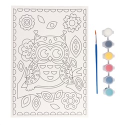 Раскраска для детей «Совушка» с кисточкой и красками