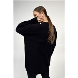 Чёрный вязаный джемпер с длинными рукавами