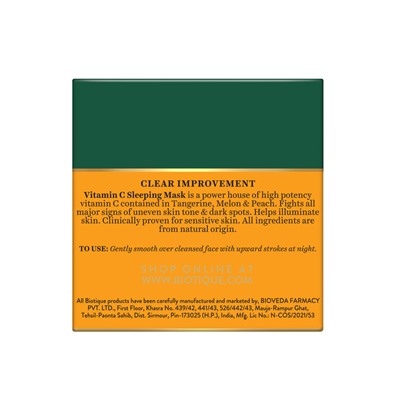 CLEAR IMPROVEMENT, Vitamin C Sleeping MASK, Biotique (ЗАМЕТНОЕ УЛУЧШЕНИЕ, Ночная осветляющая МАСКА ДЛЯ ЛИЦА с Витамином С, Биотик), 50 г.