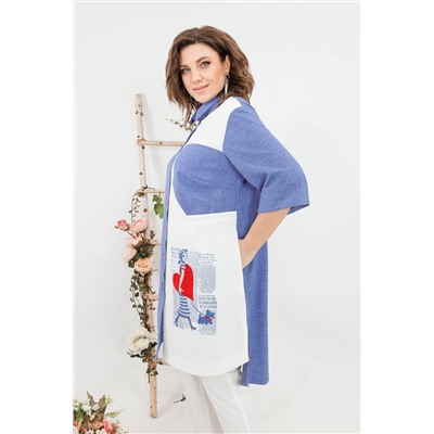 SandyNa 13591 джинс+белый, Брюки,  Туника