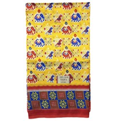 Сари ISHITA HOUSE, Kalista, с печатным принтом СЛОНЫ И ПАВЛИНЫ, цвет ЖЕЛТЫЙ (Size: Onesize), 1 шт.
