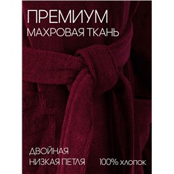 Махровый женский укороченный халат с капюшоном темно-бордовый МЗ-01 (122)