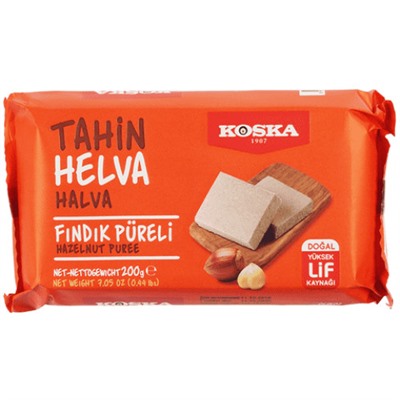 Tahin Halva HAZELNUT PUREE, KOSKA (Кунжутная халва С ПЮРЕ ИЗ ФУНДУКА), 200 г.
