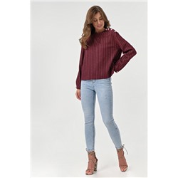 Джемпер трикотажный свободный в полоску на бордовом